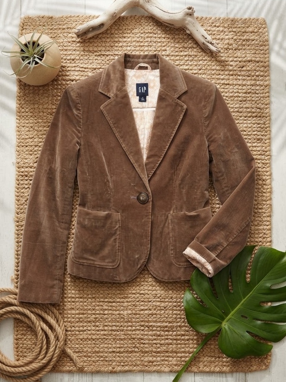 GAP Y2K Vintage Chestnut Velvet Blazer Jacket | Academic Light Dark Academia